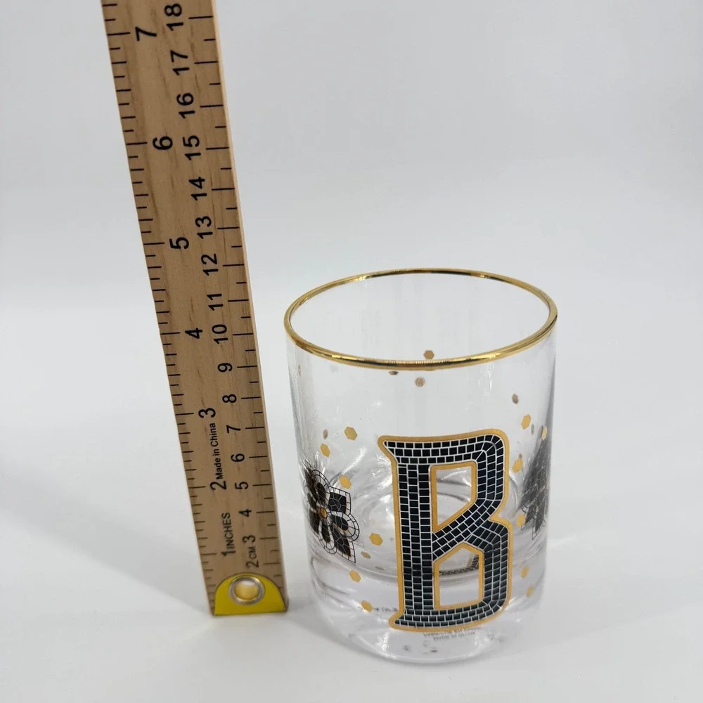 Anthropologie Monogram Glass Unisex OS Clear Gold Black Letter B Mosaic Tile Art